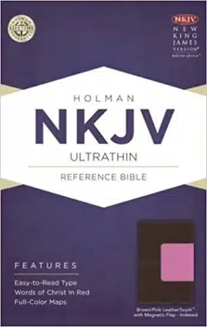 NKJV Ultrathin Reference Bible, Brown/Pink LeatherTouch with Magnetic Flap Indexed (9781586409173)
