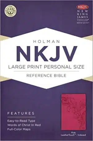 NKJV Large Print Compact Reference Bible, Pink LeatherTouch, Indexed Imitation Leather (9781433646508)