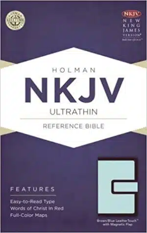 NKJV Ultrathin Reference Bible, Brown/Blue LeatherTouch with Magnetic Flap (9781586409142	)