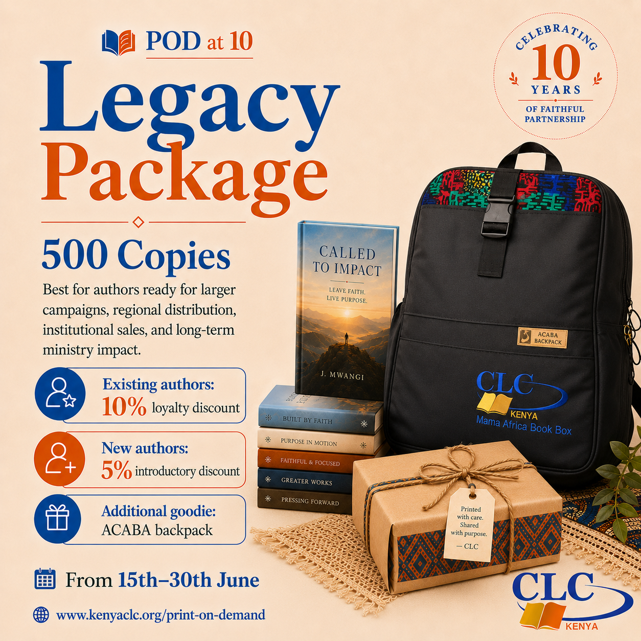 500 copies package with ACABA backpack